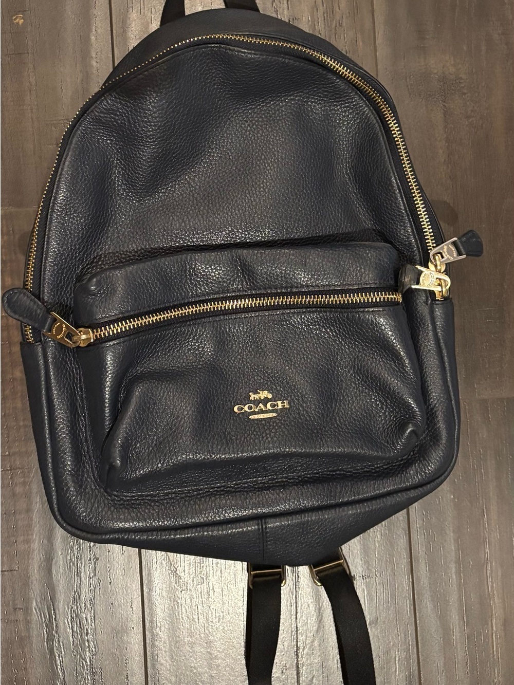 Coach Black Pebbled Leather Backpack with Gold Hardware